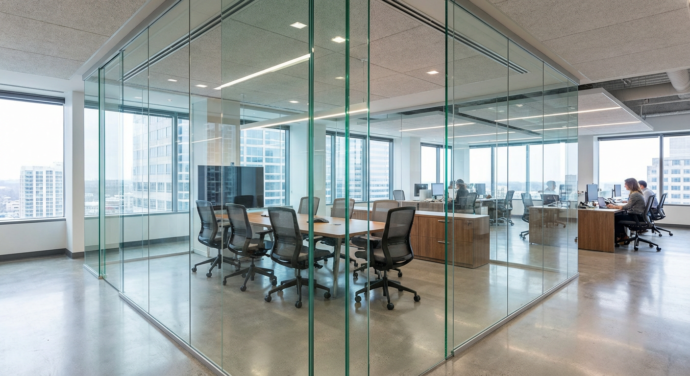 Corporate office with glass partitions
