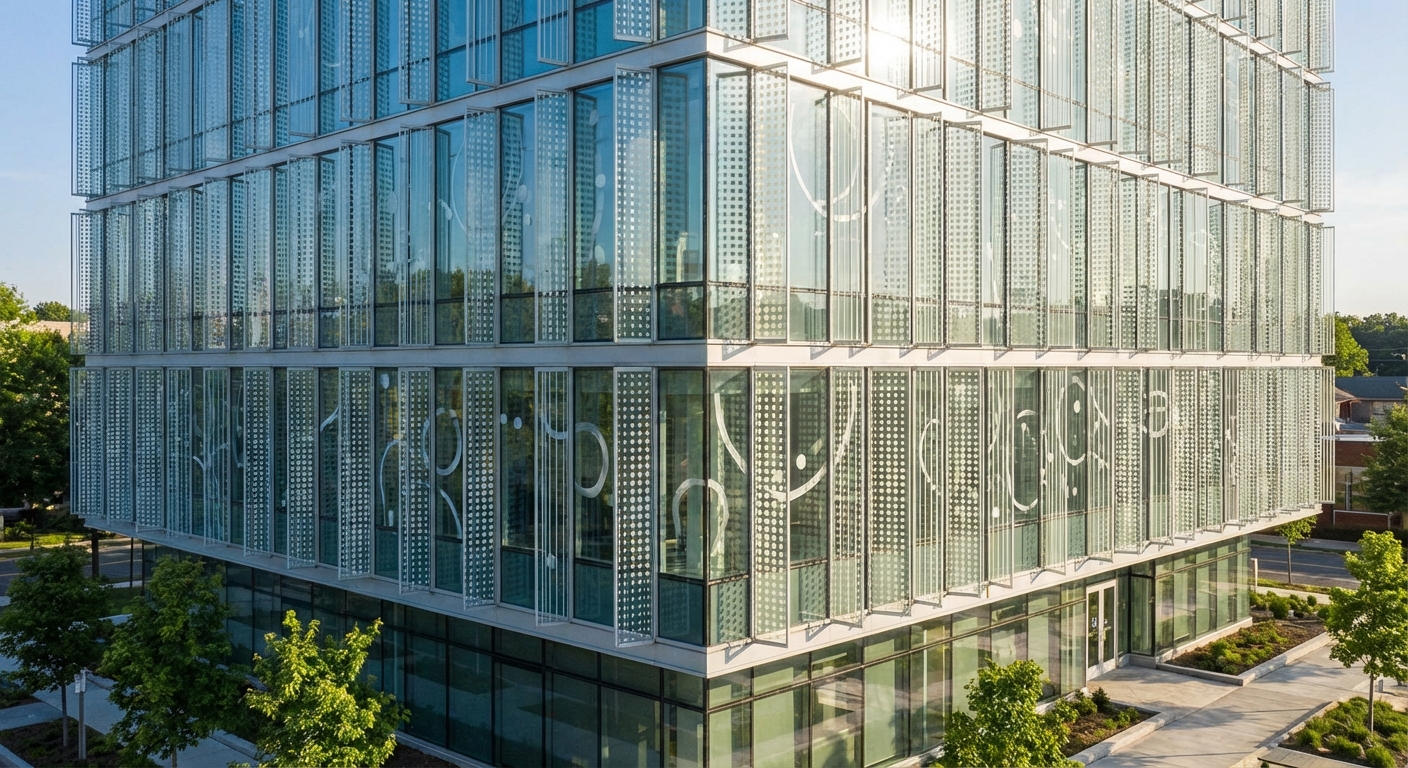 fritted glass building facade