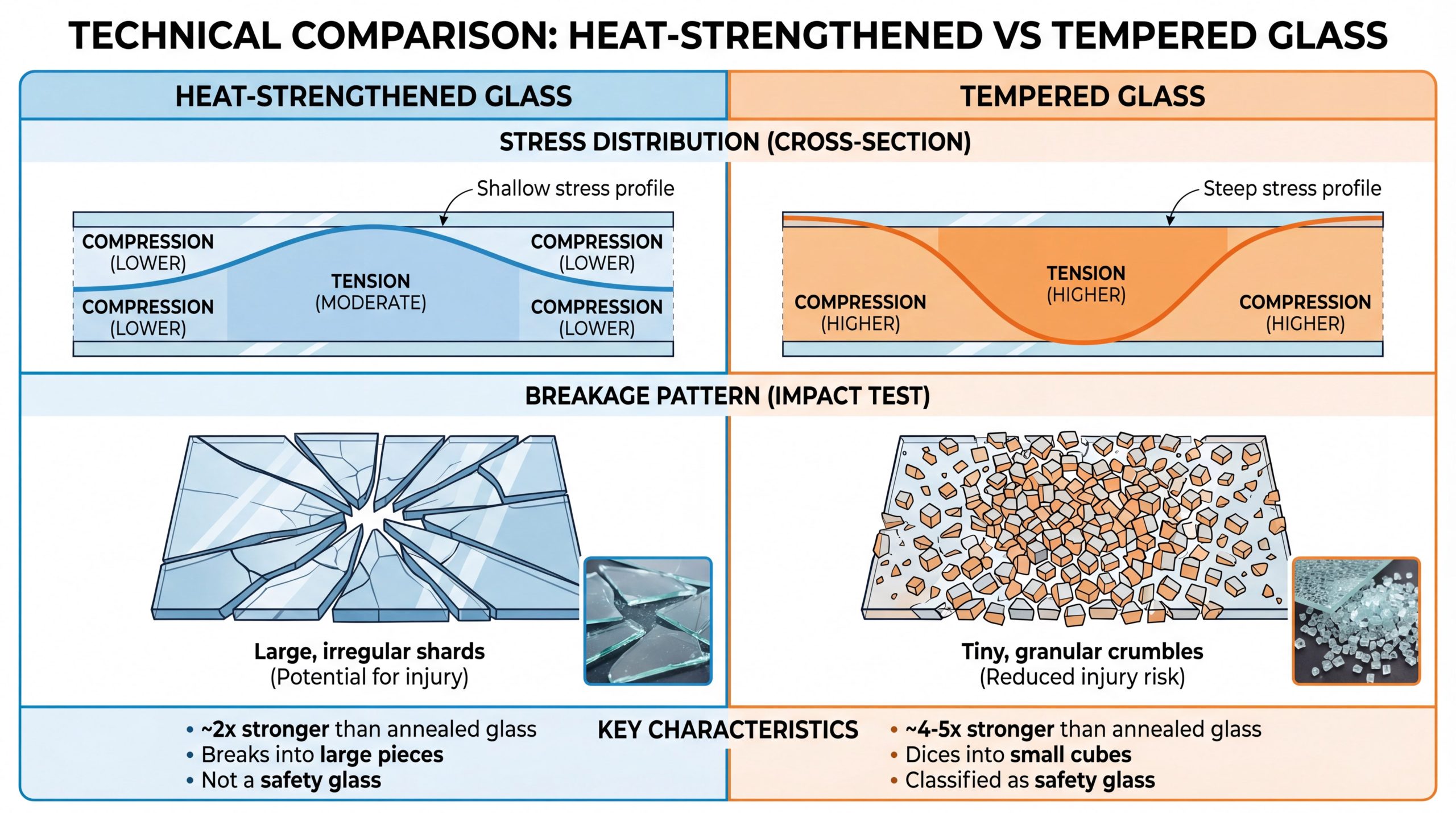 heat strengthened vs tempered glass comparison