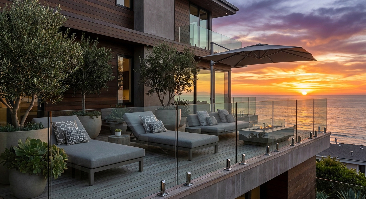 Sleek coastal balcony glass railing