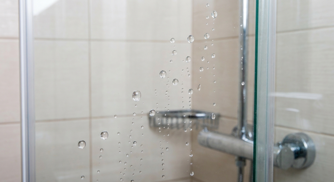 Hydrophobic Bathroom Glass Partition with Water Droplet Beading