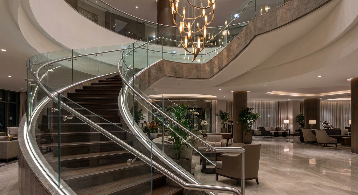 Luxury staircase with glass railing