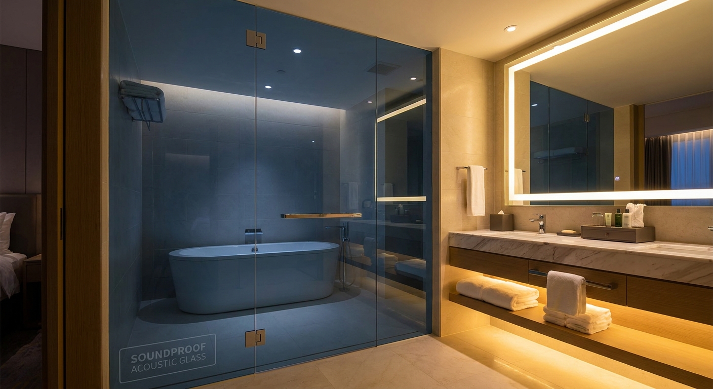 Luxury Hotel Suite Bathroom with Acoustic Glass Partition