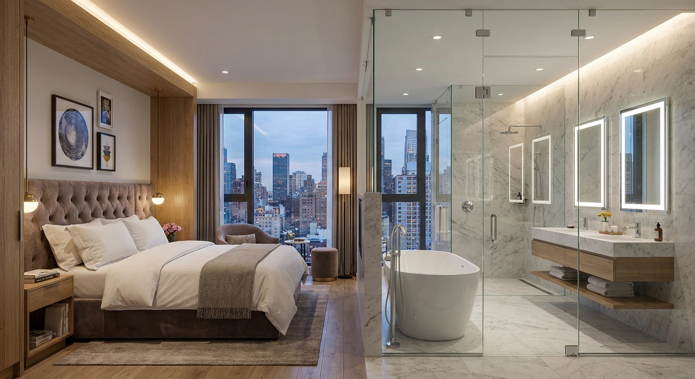 Urban Luxury Boutique Hotel Room with Glass Partition